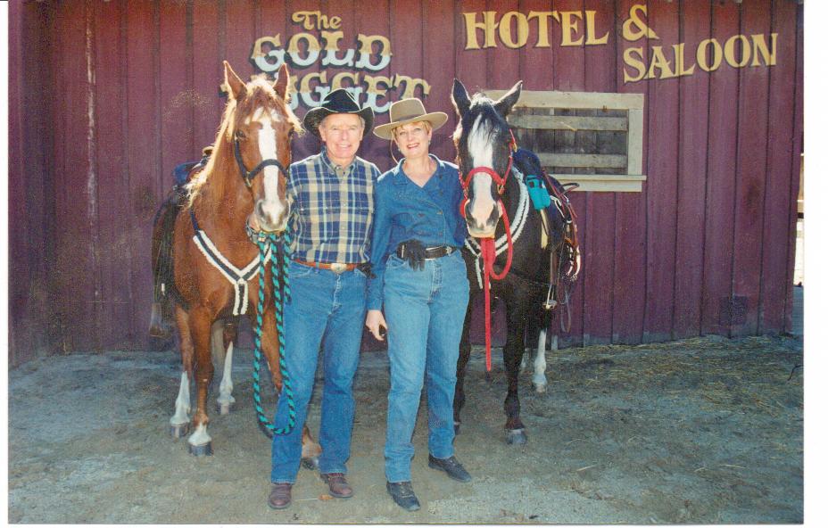 Dr.V and Dave her husband with their horses Murphy and Riley