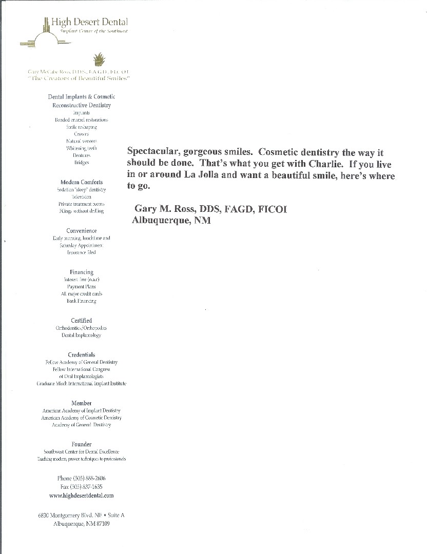 Dr. Charles Briscoe recommendation by Dr. Gary M. Ross, DDS
